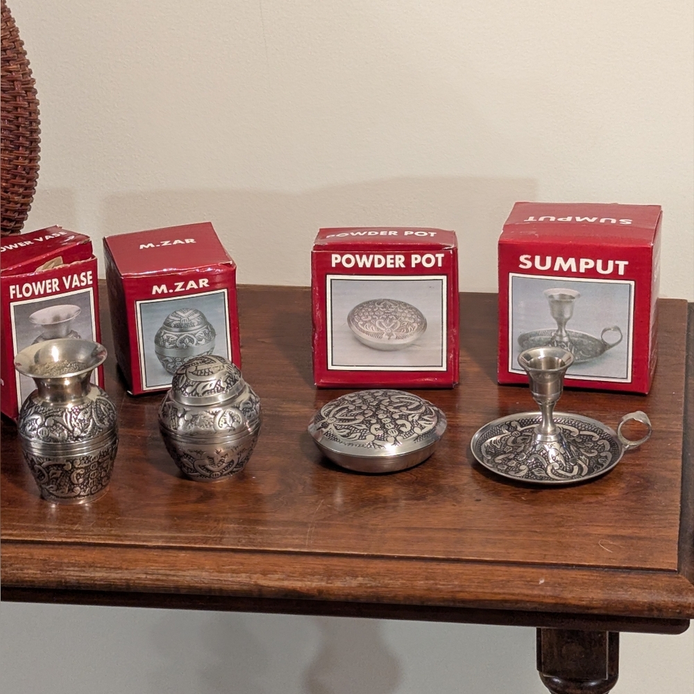 Brass Miniatures.  Decorative Set with Intricate Designs. Made In India.